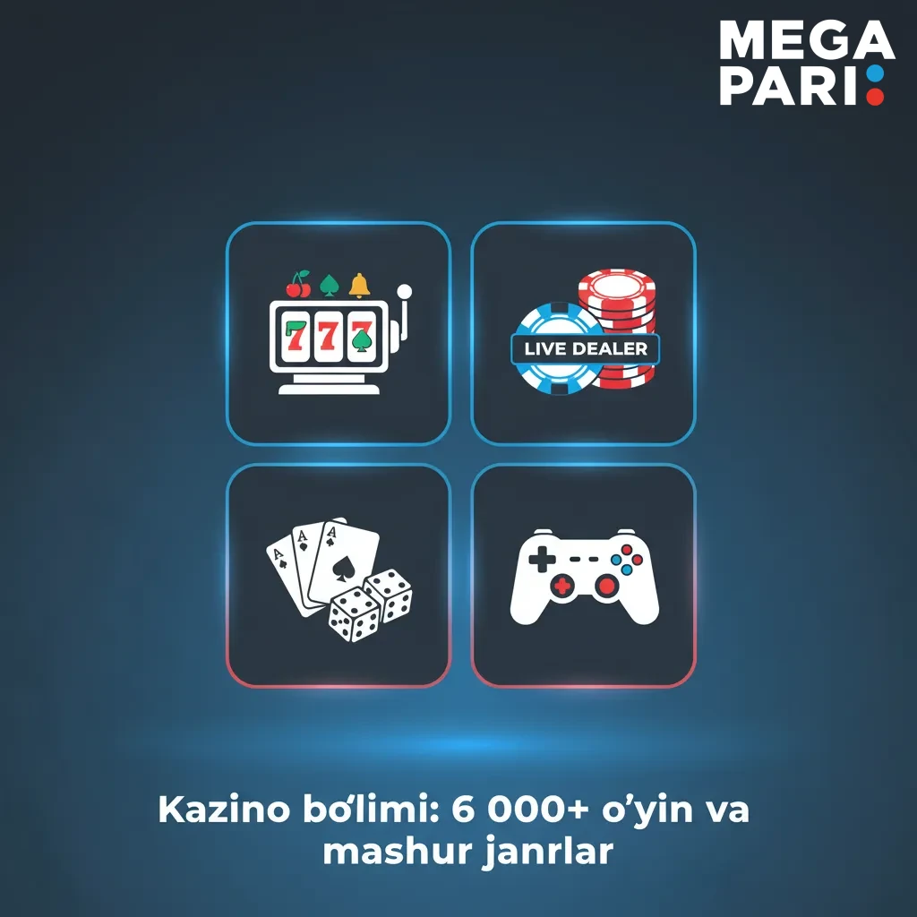 6 000+ kazino o‘yinlari: slotlar, crash, karta, ruletka, jekpotlar; qidiruv va filtrlar bilan tez saralash