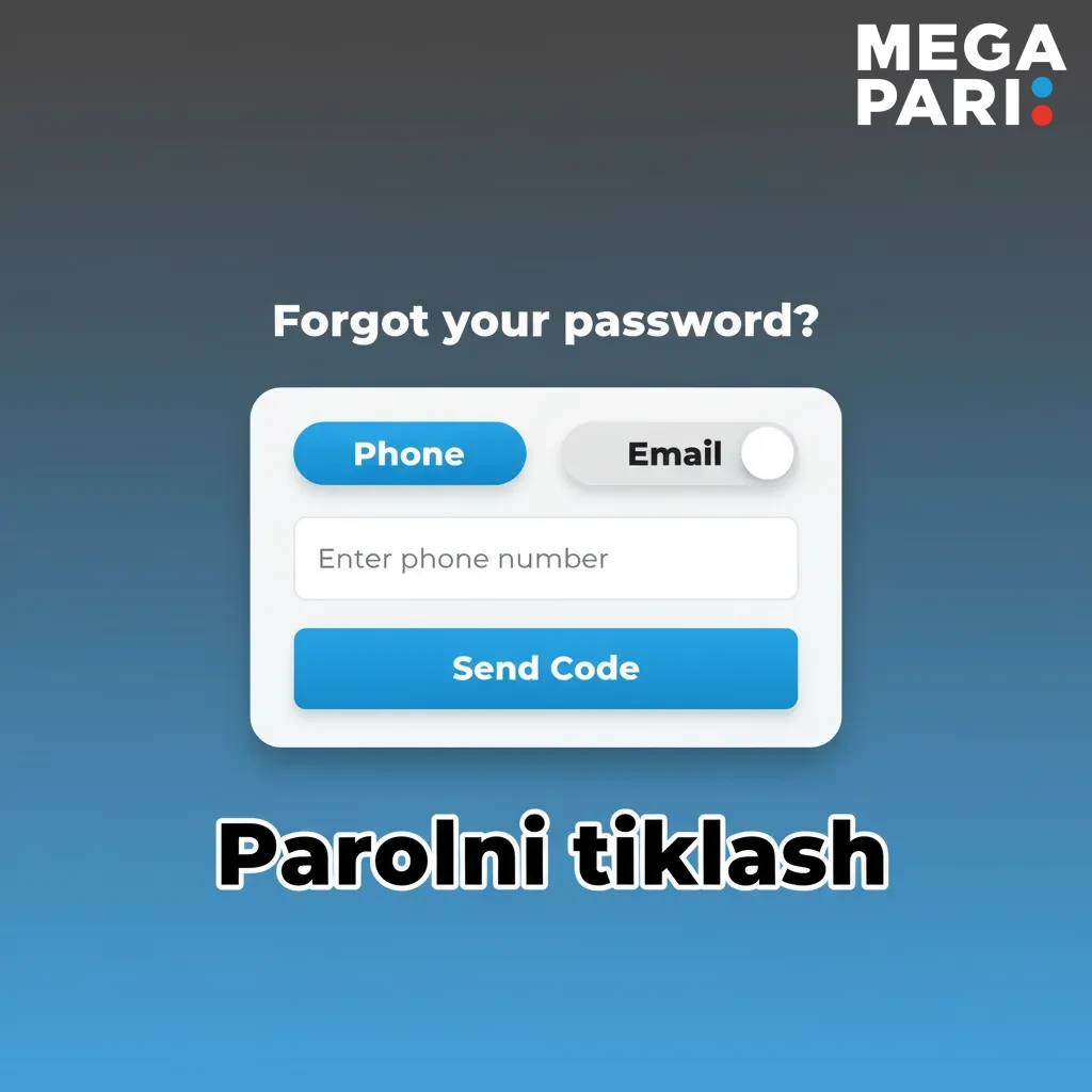 Parolni tiklash ekrani: 'Parolni unutdingizmi?' tugmasi, Email/SMS kod, yangi parol, ixtiyoriy 2FA va chat yordami.